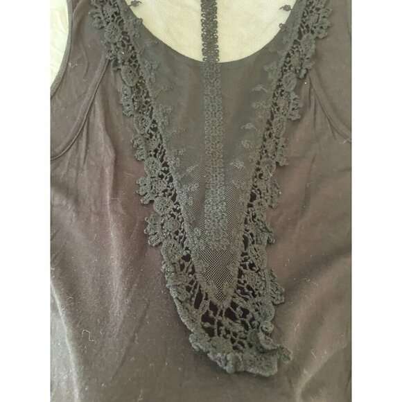 Nabee Black Lace-Trimmed Sleeveless Top With Sheer Back & V-Neck Medium - Picture 4 of 6